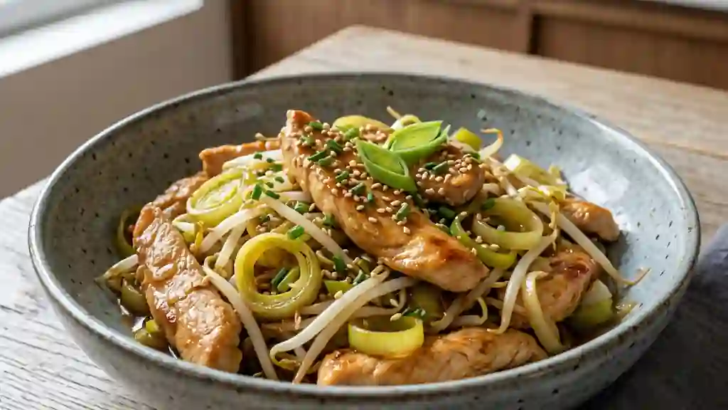 Wok de dinde au soja et poireaux fondants - Photo de présentation