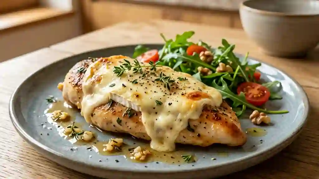 Escalope de poulet au chèvre fondu et thym - Photo de présentation