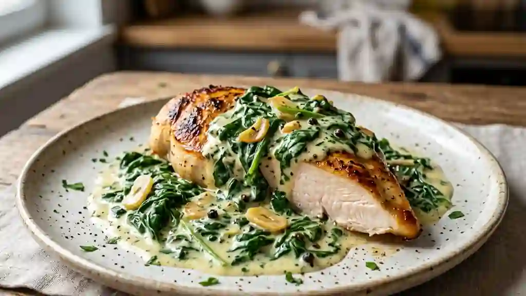 Escalope fondante à la crème d'épinards - Photo de présentation