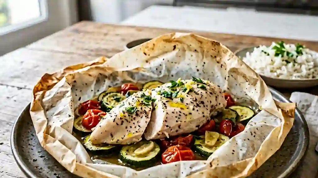 Escalope en papillote citronnée et fondante - Photo de présentation