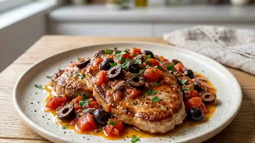 Escalope de veau fondante, sauce tomate et anchois - Photo de présentation