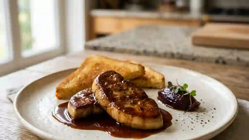Foie gras poêlé et sauce berabeka fondante - Photo de présentation