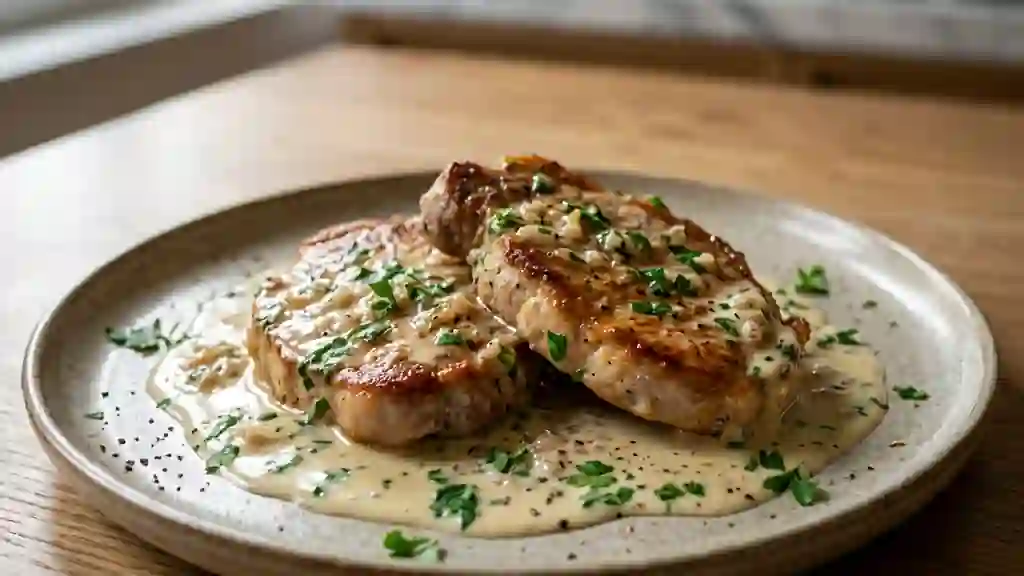 Escalopes de porc crémeuses au vin blanc - Photo de présentation