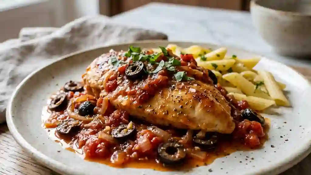 Escalopes fondantes tomate et olives noires - Photo de présentation