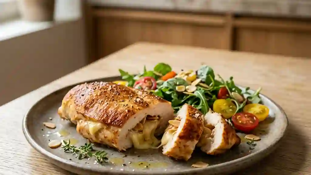 Escalopes de poulet farcies au fromage et amandes - Photo de présentation