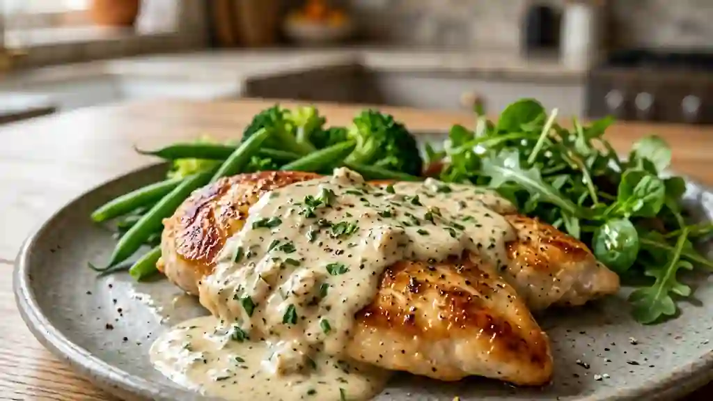 Escalopes de poulet à la crème d'ail fondante - Photo de présentation
