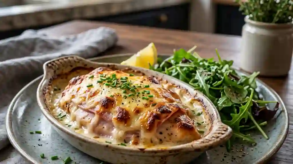 Escalopes de poulet gratinées au jambon fondant - Photo de présentation