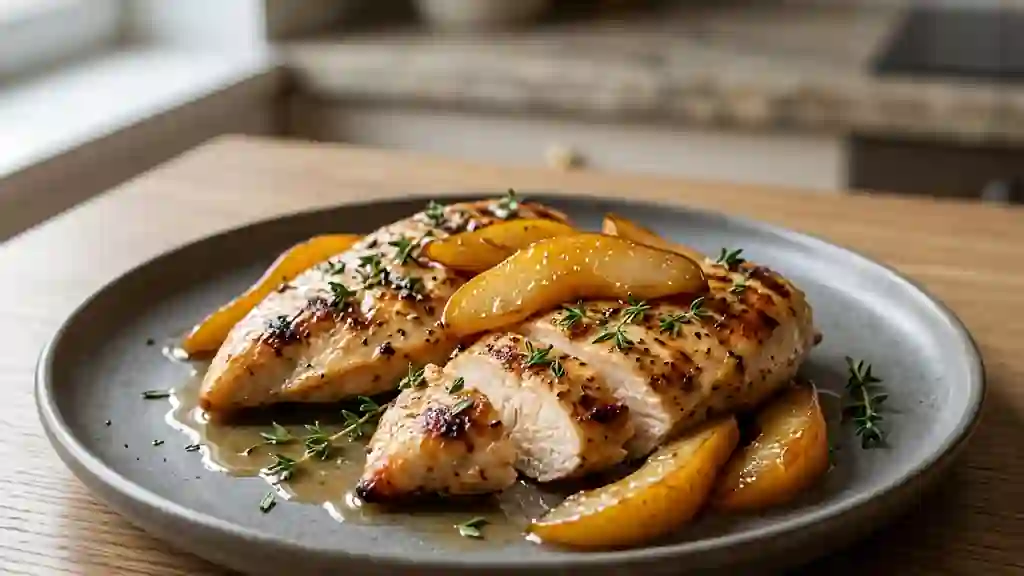 Poulet grillé au miel et poires confites - Photo de présentation