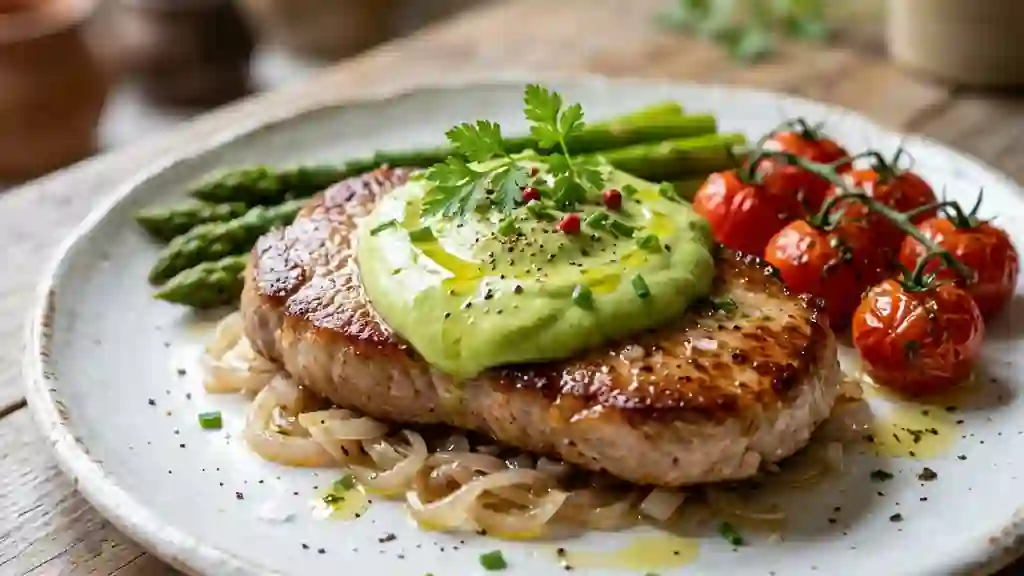 Escalopes de veau, crème d'avocat veloutée - Photo de présentation