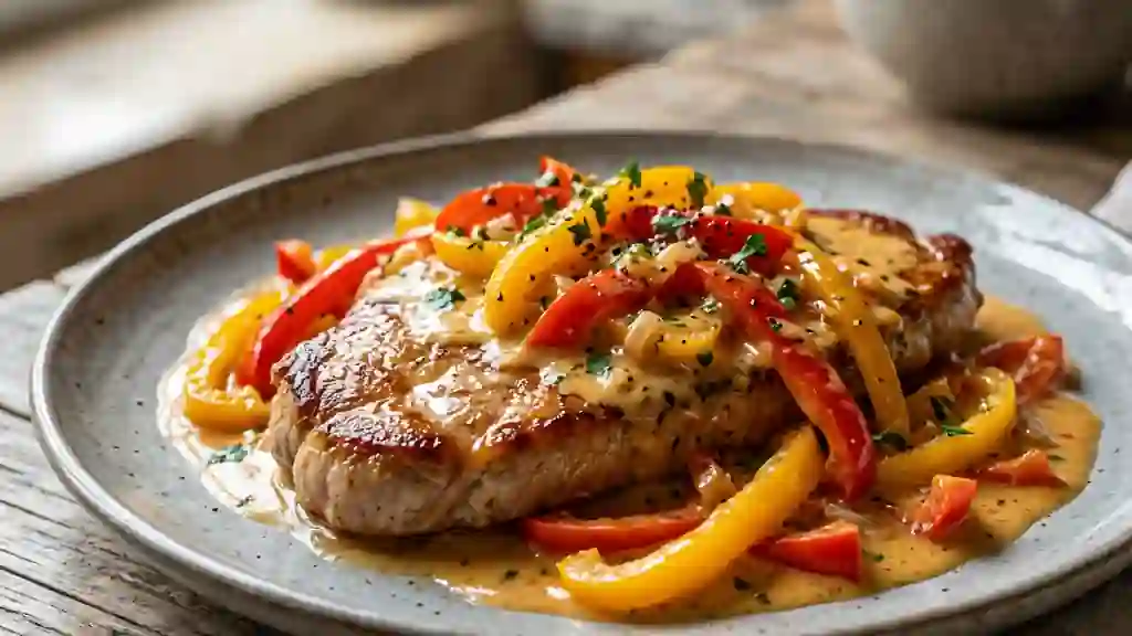 Escalopes de veau et fondue de poivrons crémeuse - Photo de présentation