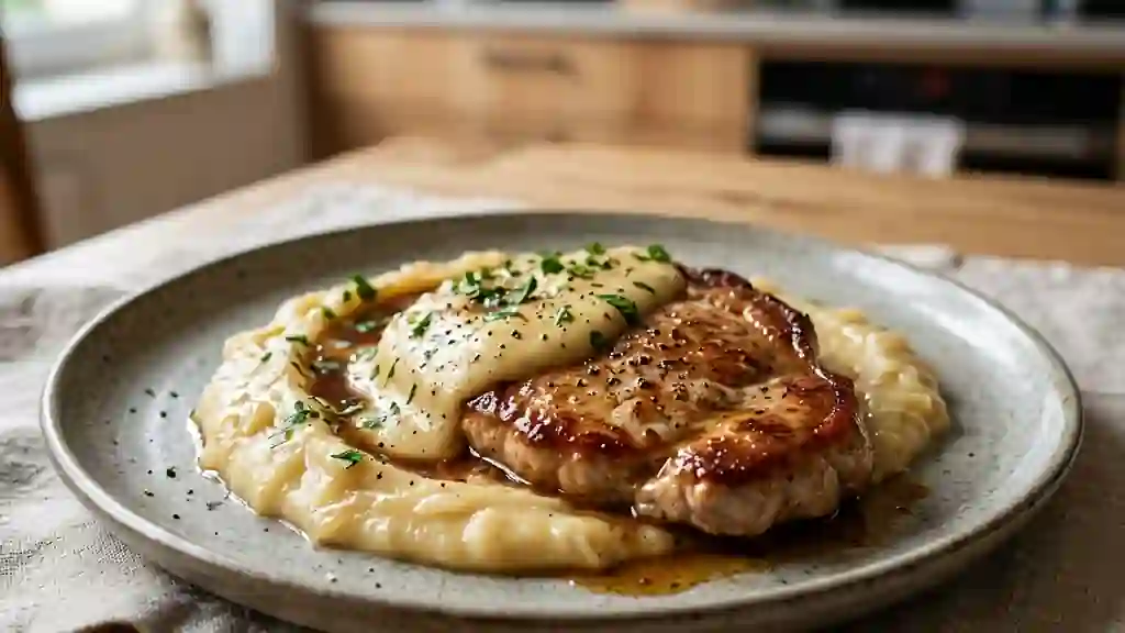 Escalopes de veau et crème d'oignons fondants - Photo de présentation