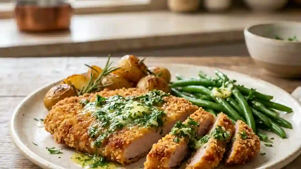 Escalopes de veau croustillantes au beurre persillé - Photo de présentation