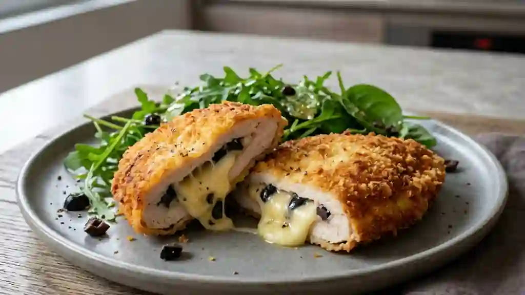 Escalopes panées au gruyère fondant et olives - Photo de présentation
