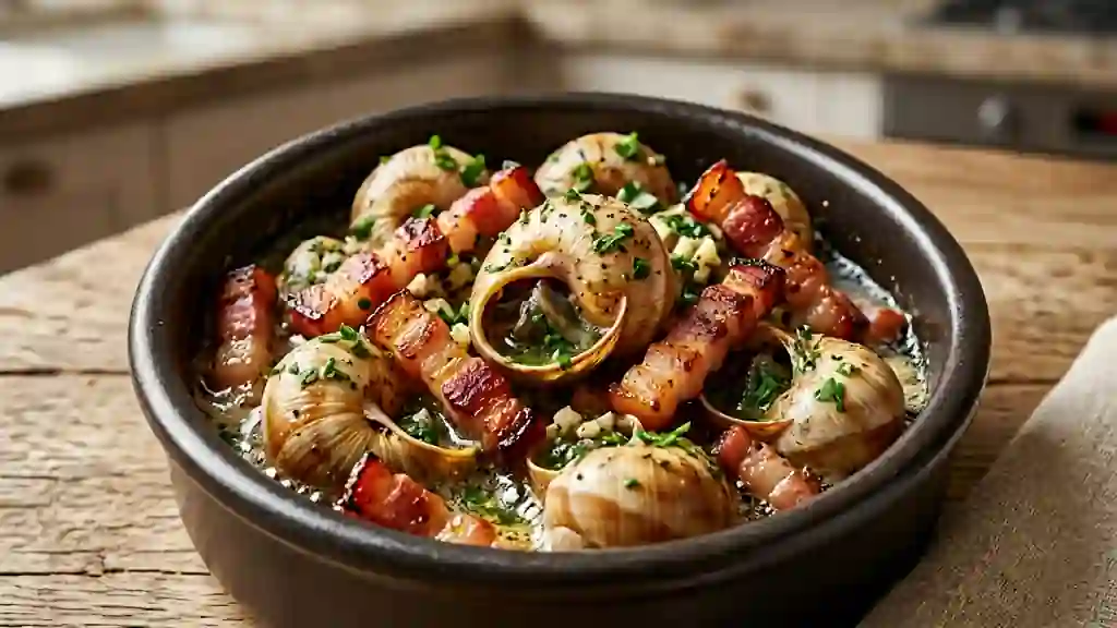 Escargots au lard grillé et beurre d'ail fondant - Photo de présentation