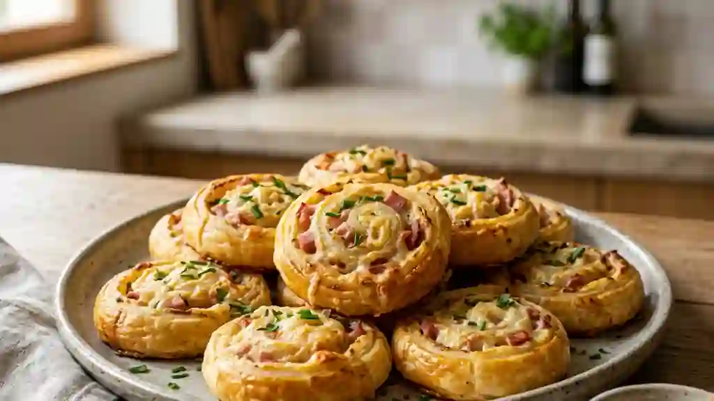 Feuilletés roulés au jambon et comté fondant - Photo de présentation