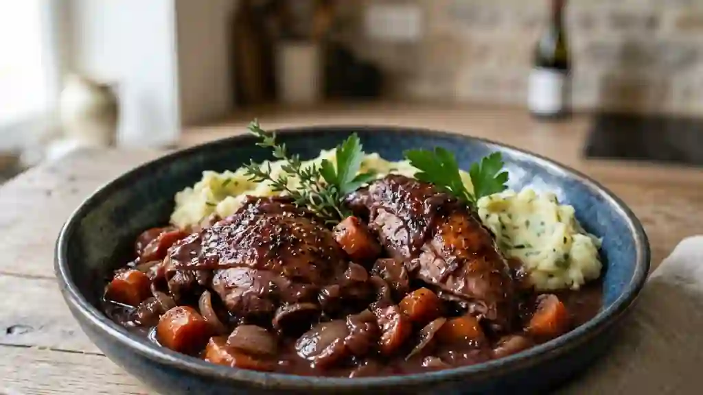 Faisan fondant braisé au vin rouge - Photo de présentation