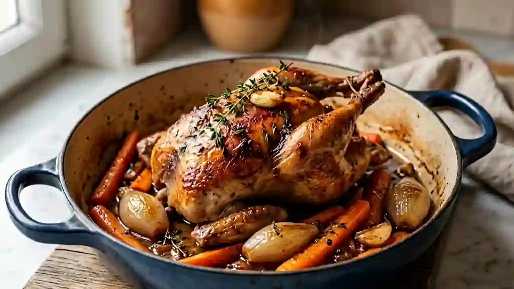 Faisan rôti en cocotte et légumes confits - Photo de présentation