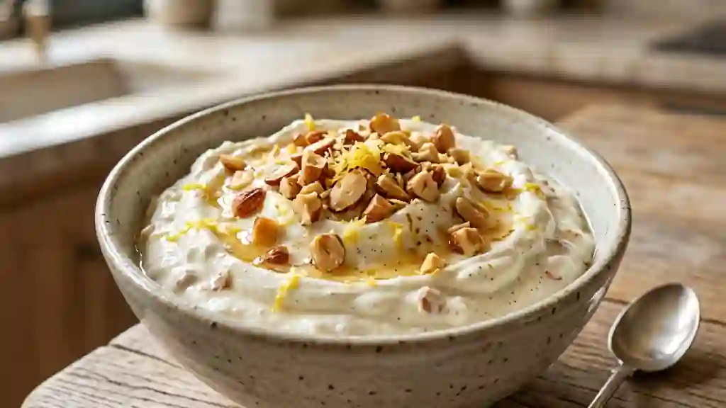 Faisselle crémeuse amandes et miel citronné - Photo de présentation