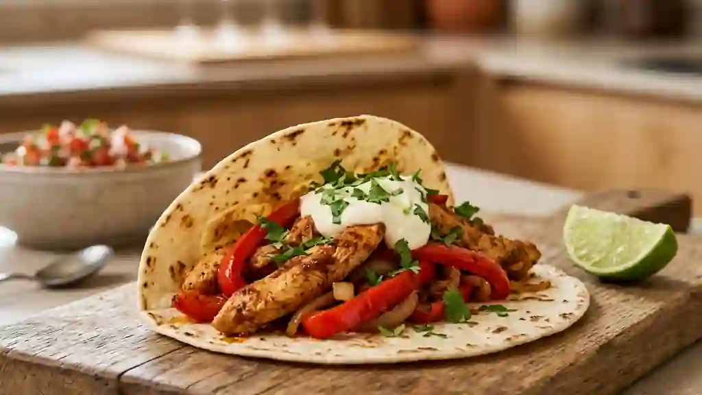 Fajitas au poulet grillé et épices fumées - Photo de présentation