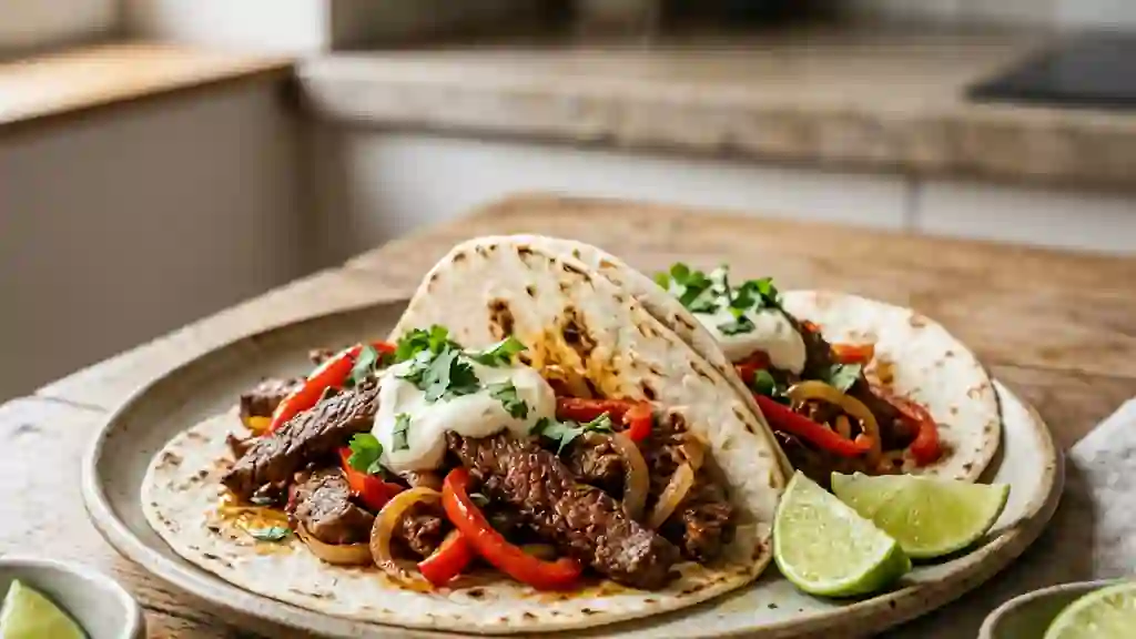 Fajitas de bœuf juteuses et poivrons croquants - Photo de présentation