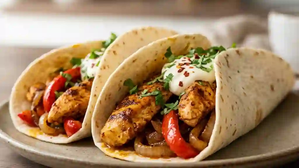 Fajitas de poulet grillé et poivrons croquants - Photo de présentation