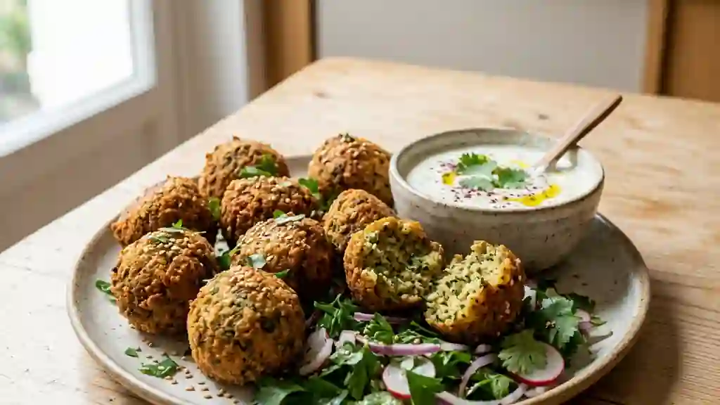 Falafels dorés au cumin et herbes fraîches - Photo de présentation