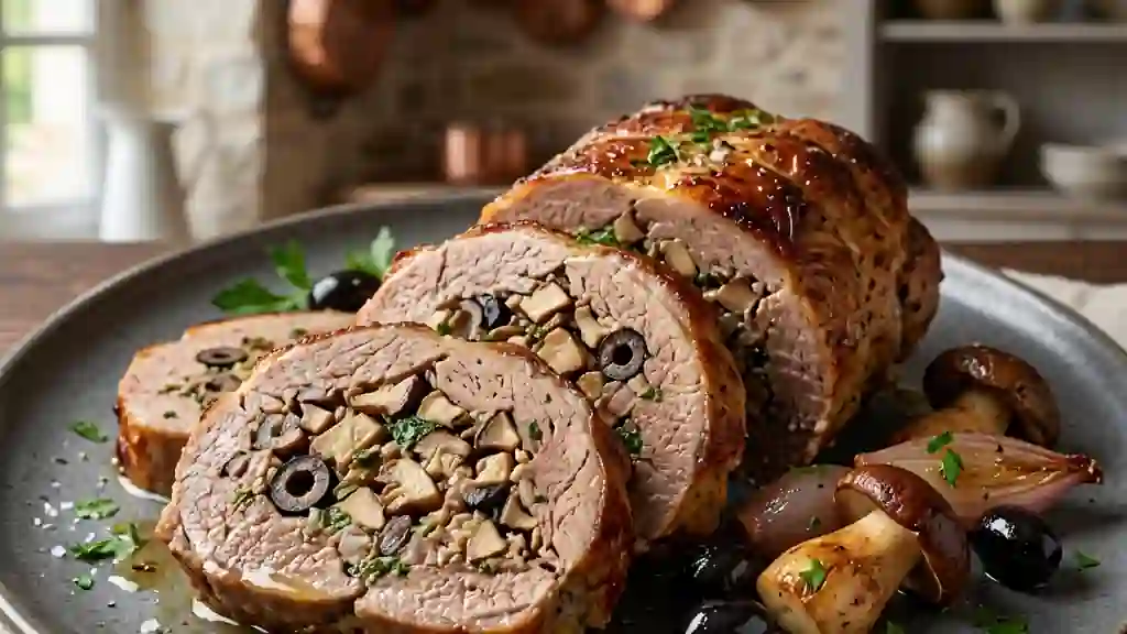 Farci d'oie fondant aux cèpes et olives noires - Photo de présentation