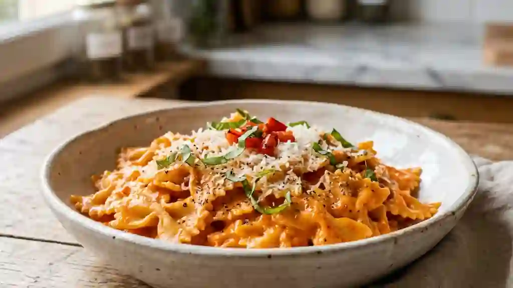 Farfalle à la crème de poivron soyeuse - Photo de présentation