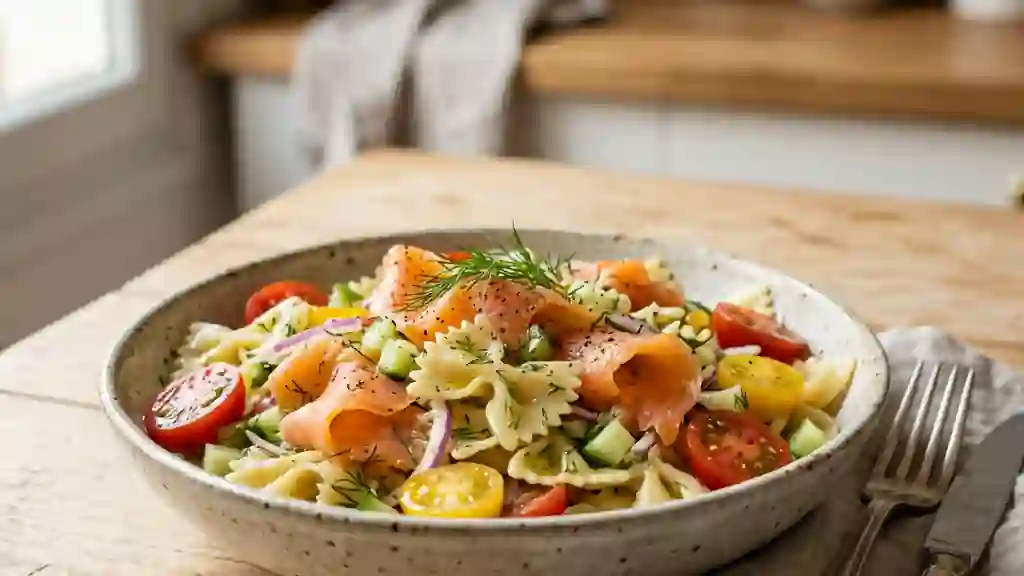 Farfalles au saumon fumé et aneth frais - Photo de présentation