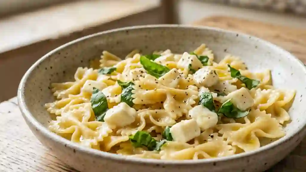 Farfalles fondantes mozzarella et basilic - Photo de présentation