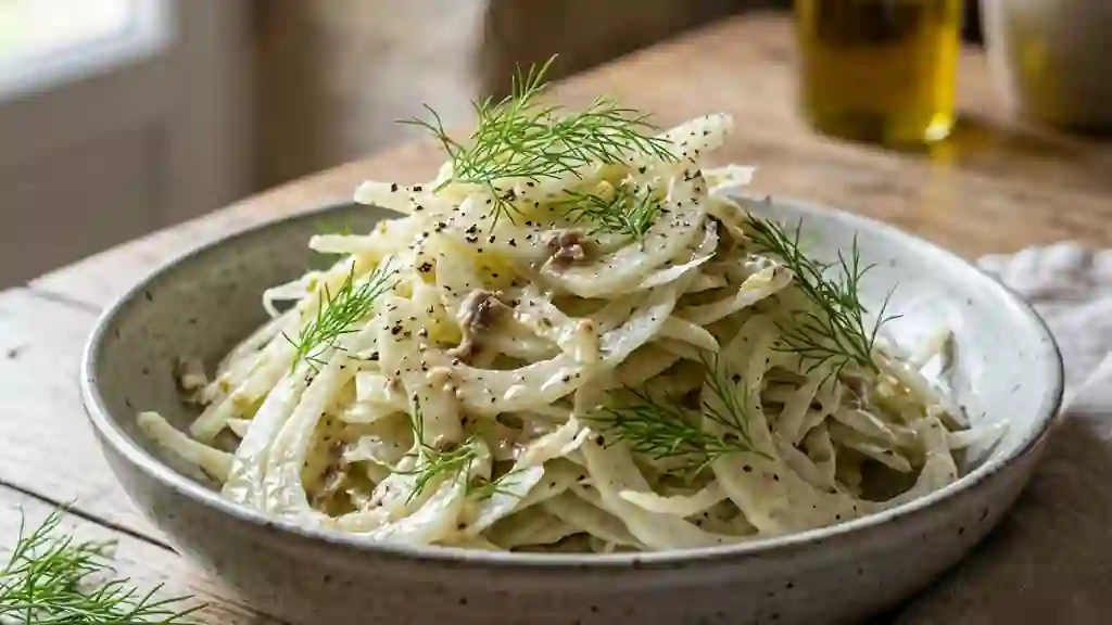 Fenouil émincé, vinaigrette intense aux anchois - Photo de présentation