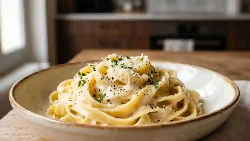 Fettuccine soyeuses au parmesan et ail fondu - Photo de présentation