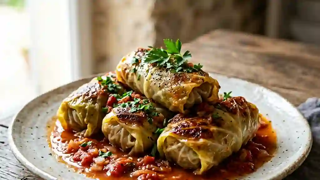 Chou farci fondant au bœuf et à la tomate - Photo de présentation