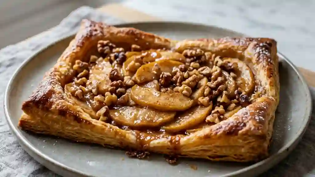 Feuilleté Croustillant Pommes et Noix Caramélisées - Photo de présentation