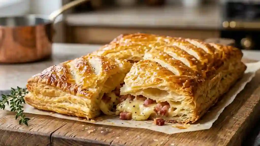 Feuilleté croustillant lard et fromage fondu - Photo de présentation
