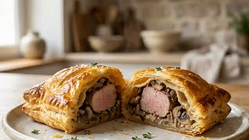 Filet mignon feuilleté aux champignons fondants - Photo de présentation