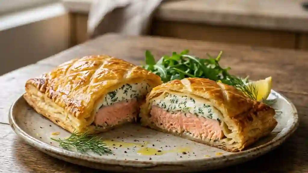 Saumon en croûte dorée et crème d'aneth - Photo de présentation