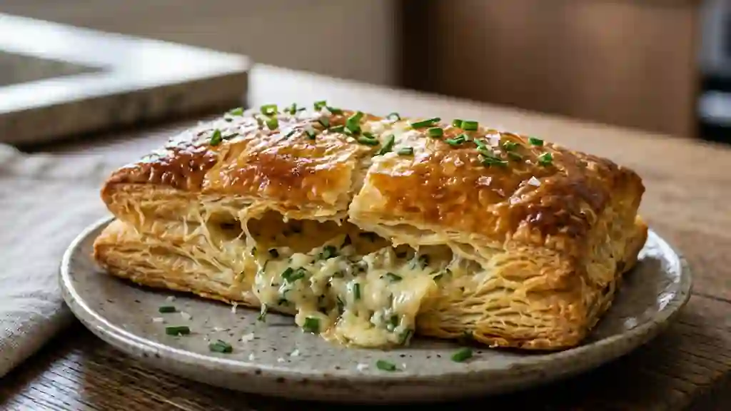 Feuilleté croustillant au roquefort et ciboulette - Photo de présentation