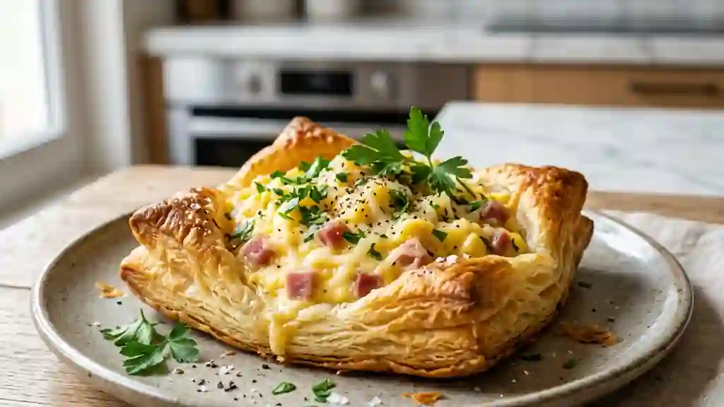 Feuilleté croustillant aux œufs crémeux - Photo de présentation