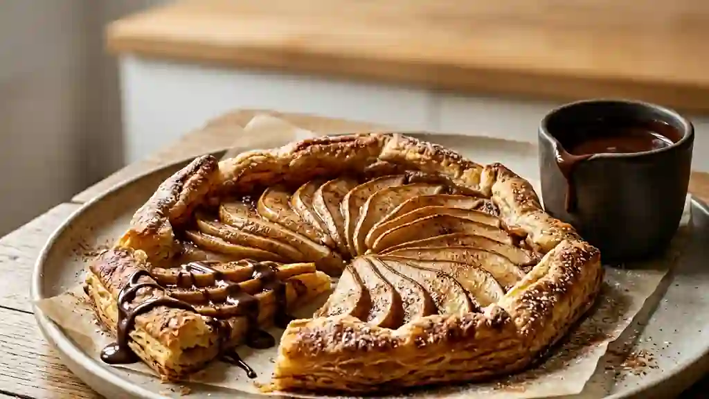 Croustillant poire, cannelle et chocolat fondu - Photo de présentation