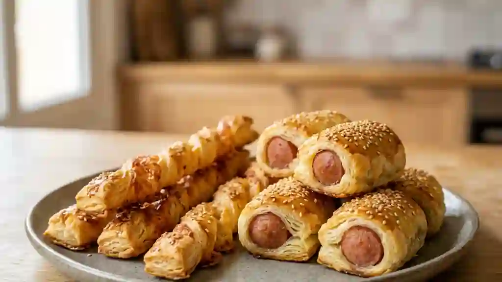 Duo de Feuilletés Craquants au Fromage et Saucisse - Photo de présentation