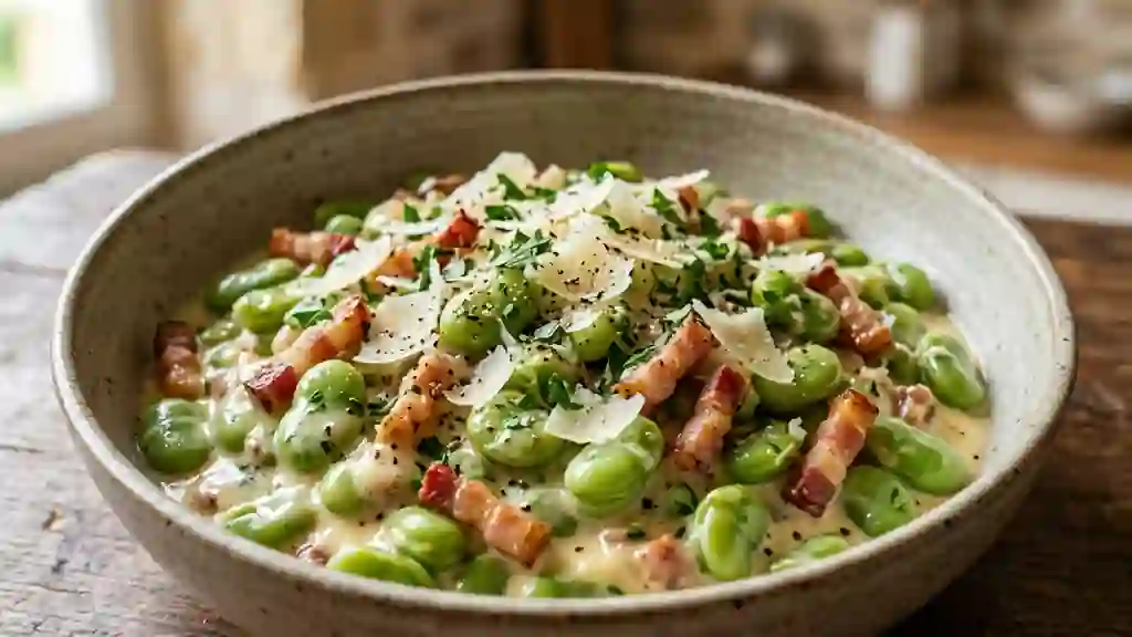 Fèves à la carbonara onctueuses - Photo de présentation