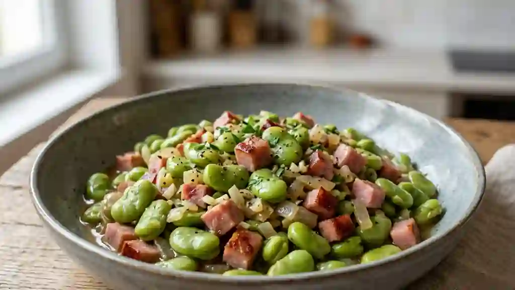 Fèves fondantes au jambon et oignons - Photo de présentation