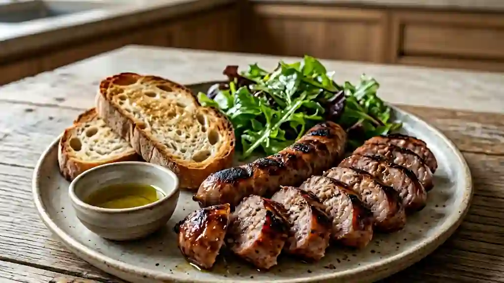 Figatelli grillé et pain campagnard - Photo de présentation