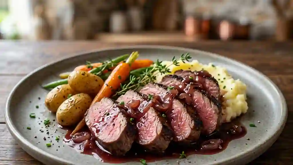Filet d'autruche fondant, réduction au porto - Photo de présentation