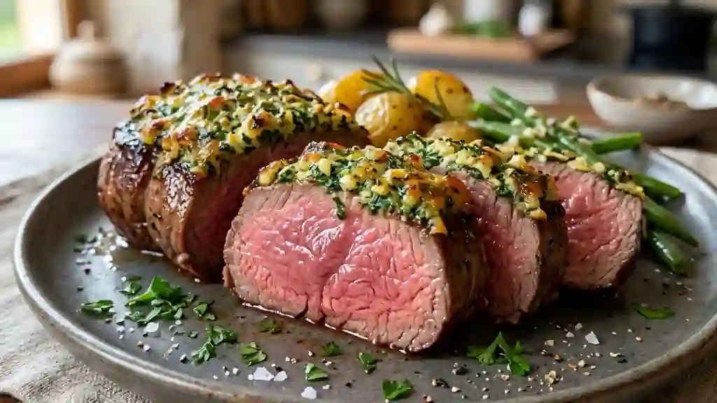 Filet de bœuf rôti et sa croûte persillée - Photo de présentation