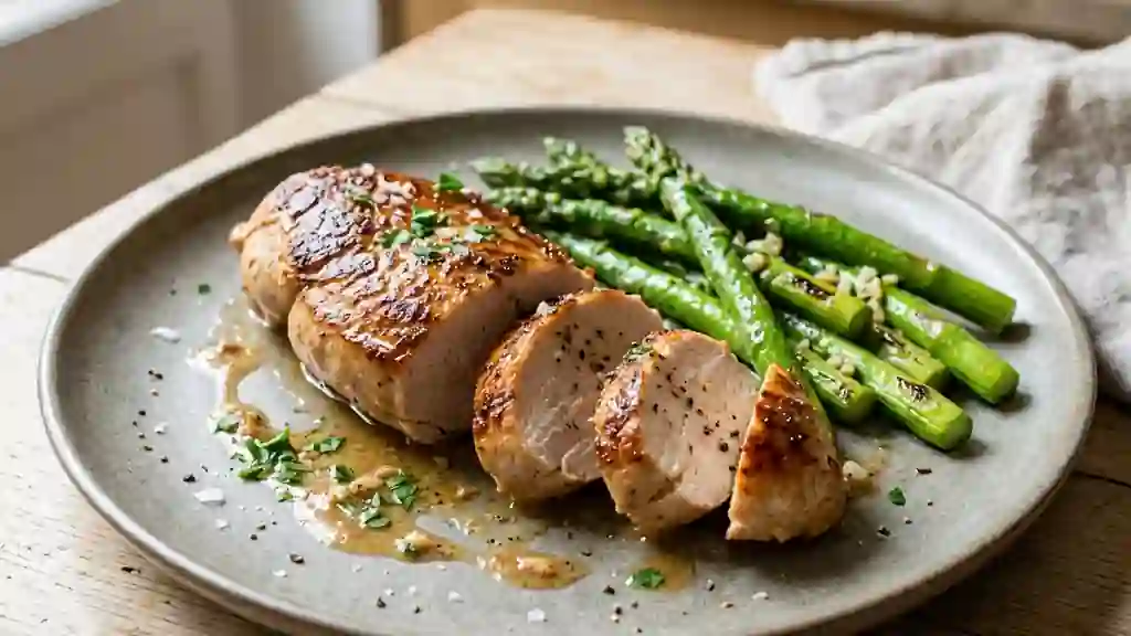 Filet de dinde et asperges au beurre noisette - Photo de présentation