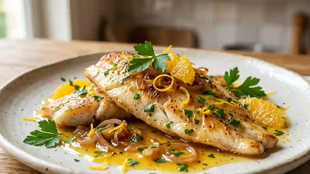 Filet de perche nacré au jus d'agrumes - Photo de présentation