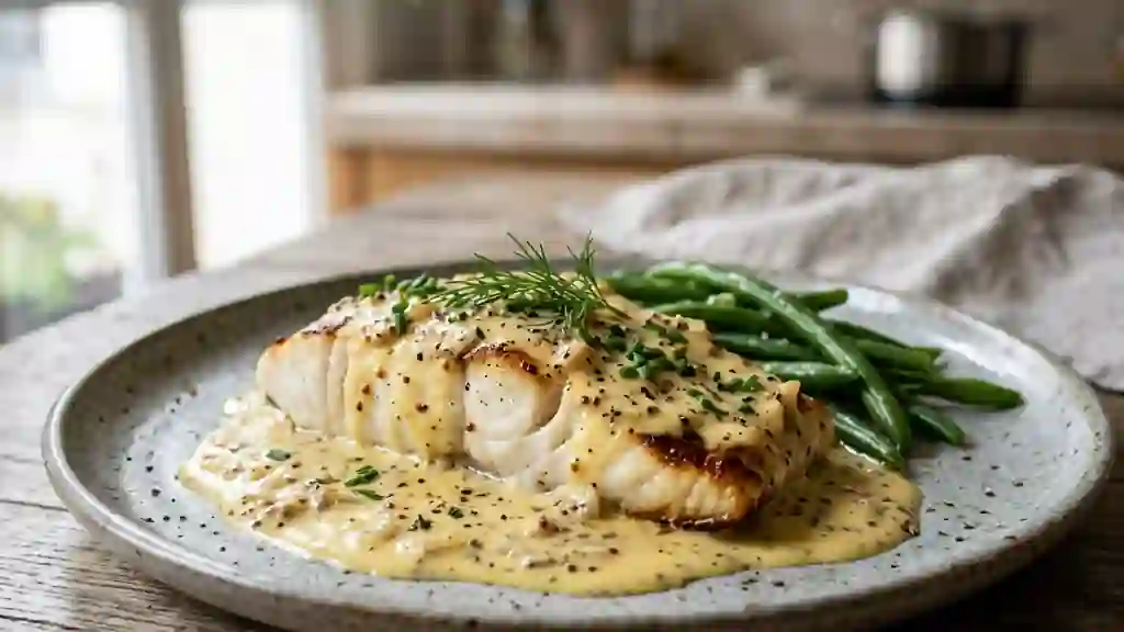 Poisson fondant à la crème de moutarde de Dijon - Photo de présentation