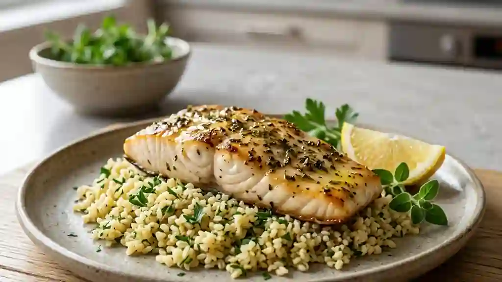 Poisson fondant à l'origan et boulghour citronné - Photo de présentation